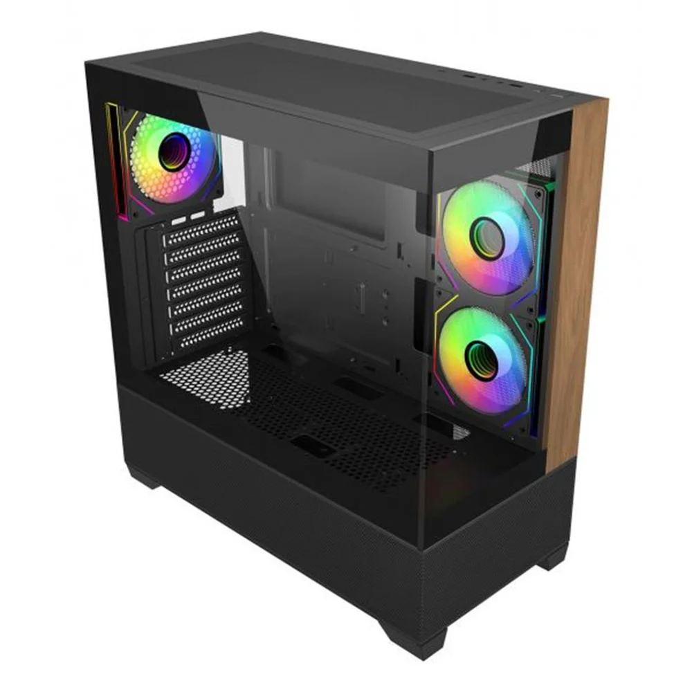 Imagem 3 de 3 do produto Gabinete Gamer Cooler Master Elite 690 Wood, Vidro Temperado, Mid Tower, Atx, Com 3 Fans, Preto, E690-khnn-s00