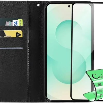 Capa Carteira Estojo Flip + Película De Cerâmica Para Samsun Galaxy S25 Fe