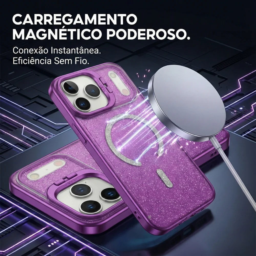 Imagem 2 de 5 do produto Capa Capinha Case Brilho Magsafe Suporte Iphone 17 Pro Max