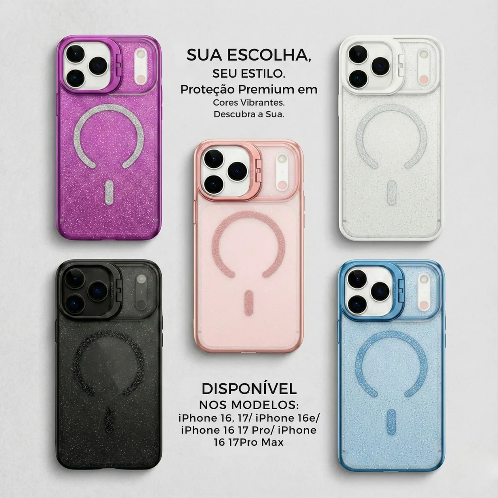 Imagem 3 de 5 do produto Capa Capinha Case Brilho Magsafe Suporte Iphone 17 Pro Max