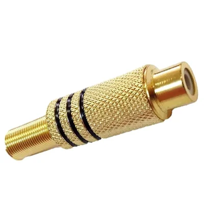 Plug Jack Rca Fêmea 6mm Dourado Preto Preto