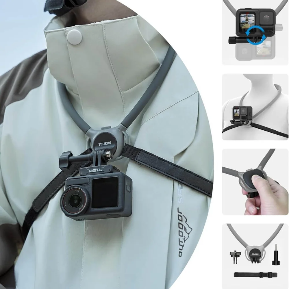 Alça De Pescoço Para Gopro E Similares - Telesin Cor Cinza