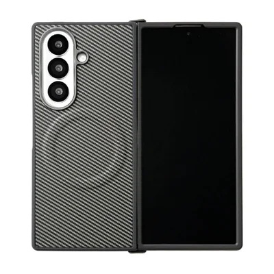 Capa Protetora para o Samsung Z Fold 7 com Carregamento Magnético em Fibra de Carbono - Compatível com Magsafe Cor: Cinza