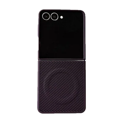 Capa Protetora para o Samsung Z Flip 7 com Carregamento Magnético em Fibra de Carbono - Compatível com Magsafe Cor: Roxo