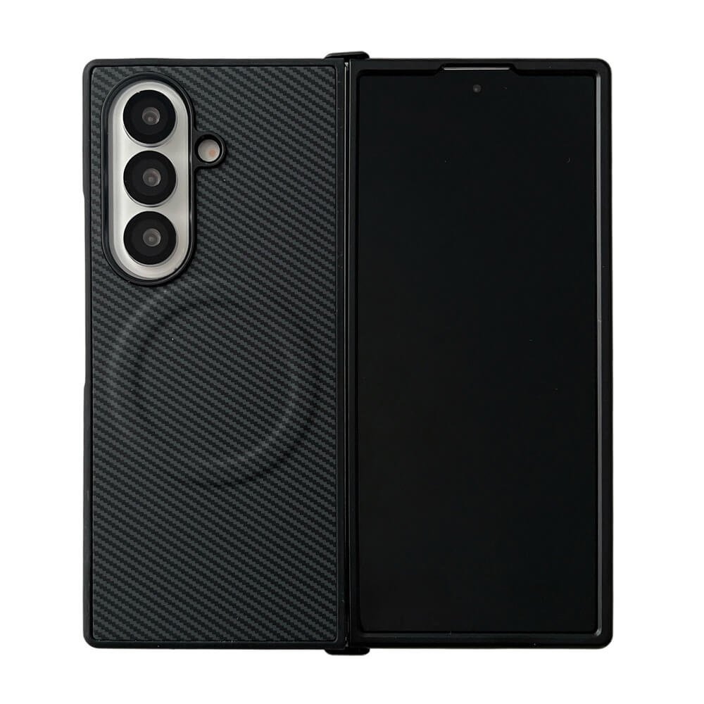 Capa Protetora para o Samsung Z Fold 7 com Carregamento Magnético em Fibra de Carbono - Compatível com Magsafe Cor: Preto