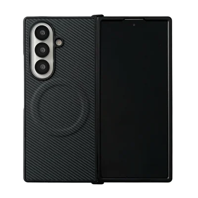 Capa Protetora para o Samsung Z Fold 7 com Carregamento Magnético em Fibra de Carbono - Compatível com Magsafe Cor: Preto