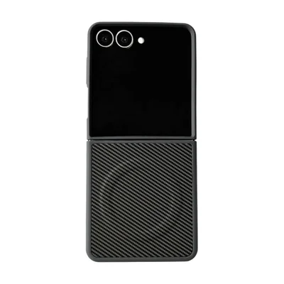 Capa Protetora para o Samsung Z Flip 7 com Carregamento Magnético em Fibra de Carbono - Compatível com Magsafe Cor: Cinza