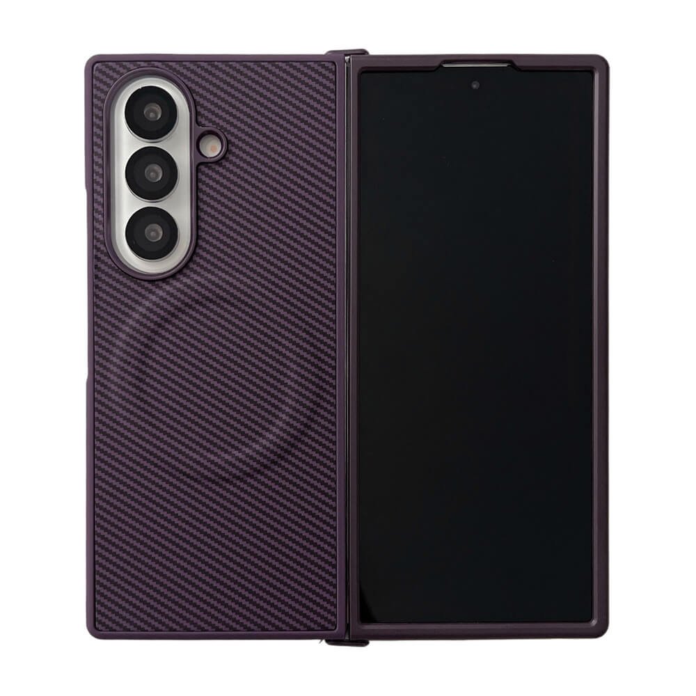 Capa Protetora para o Samsung Z Fold 7 com Carregamento Magnético em Fibra de Carbono - Compatível com Magsafe Cor: Roxo