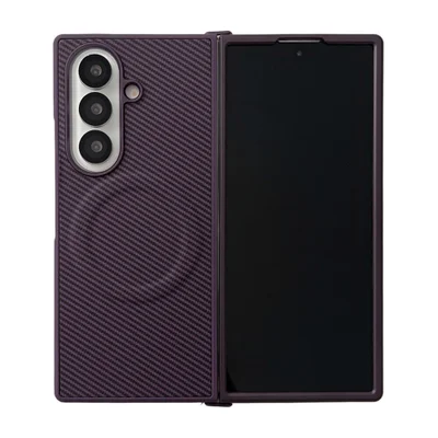 Capa Protetora para o Samsung Z Fold 7 com Carregamento Magnético em Fibra de Carbono - Compatível com Magsafe Cor: Roxo