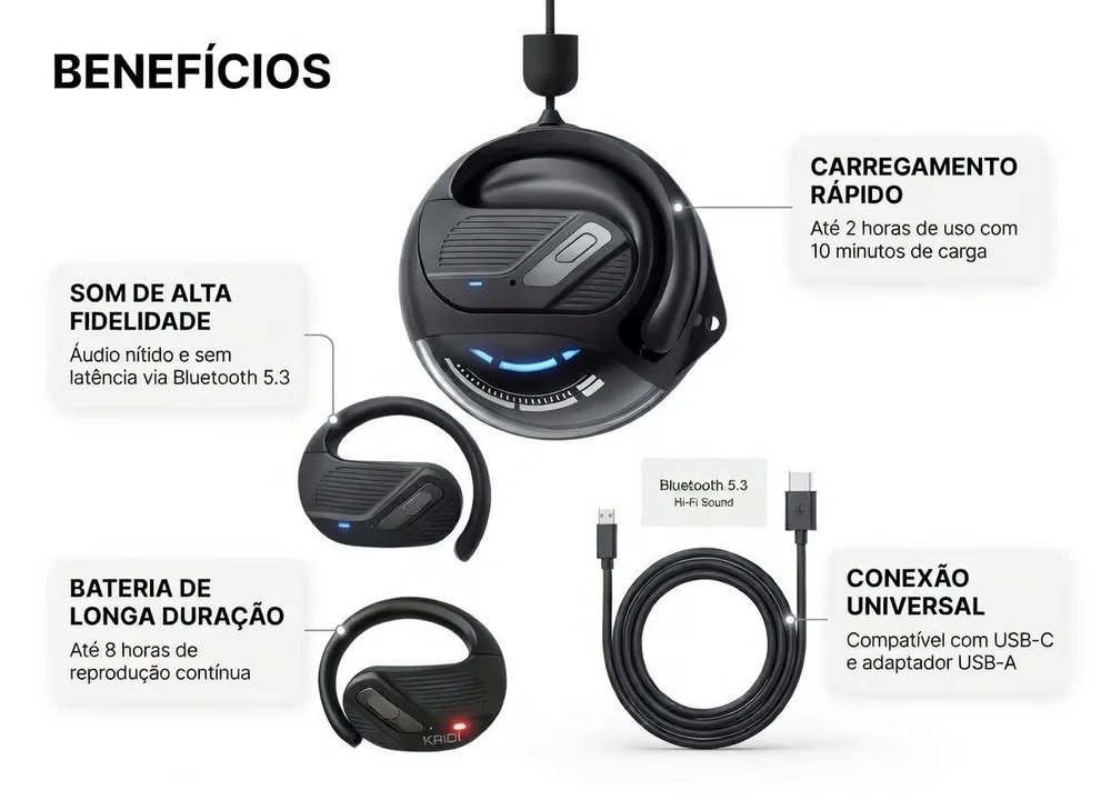 Fone Bluetooth Esportivo Preto Com Som Potente E Conforto Máximo 7