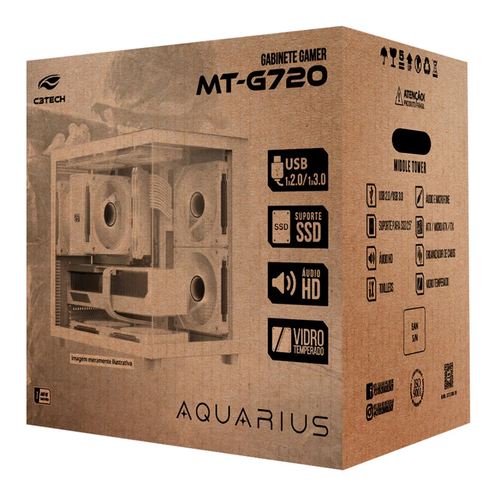 Imagem 3 de 5 do produto Gabinete Gamer C3tech Aquarius, Frontal E Lateral Em Vidro, Usb 3.0, Branco - Mt-g720wh