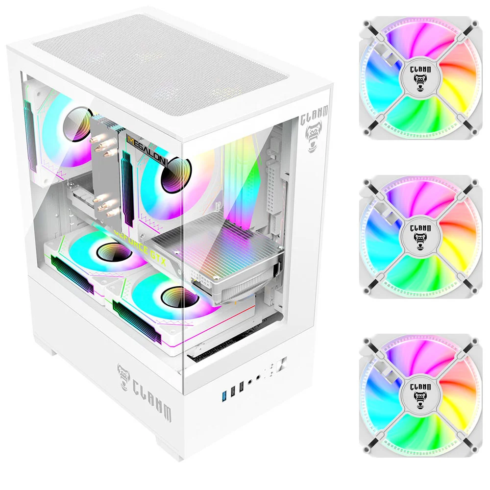Imagem 3 de 4 do produto Gabinete Gamer Megalon Snow + 3 Fan Snow RGB - Clanm