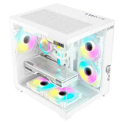 Gabinete Gamer Grodd Clanm Mid Tower Snow Branco Mini-itx Matx Para Vga De 330mm Aço E Vidro 335x275x355mm