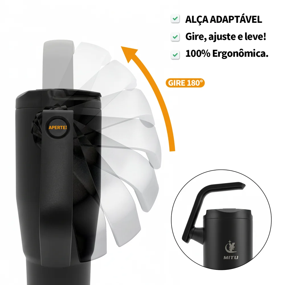 Imagem 2 de 4 do produto Copo Térmico Mitu Preto Com Alça Inteligente Transformável