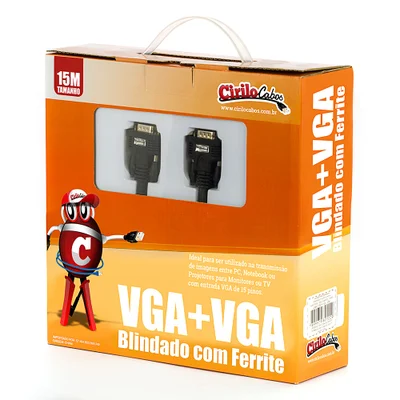 Cabo Vga Blindado Com Ferrite, 15 Metros - Cirilo Cabos