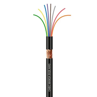 Cabo Manga 8x26 Awg Com Blindagem Preto 2 Metros Preto 2 Mt