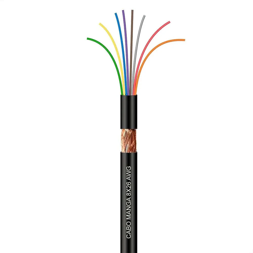 Cabo Manga 8x26 Awg Com Blindagem Preto 2 Metros Preto 2 Mt