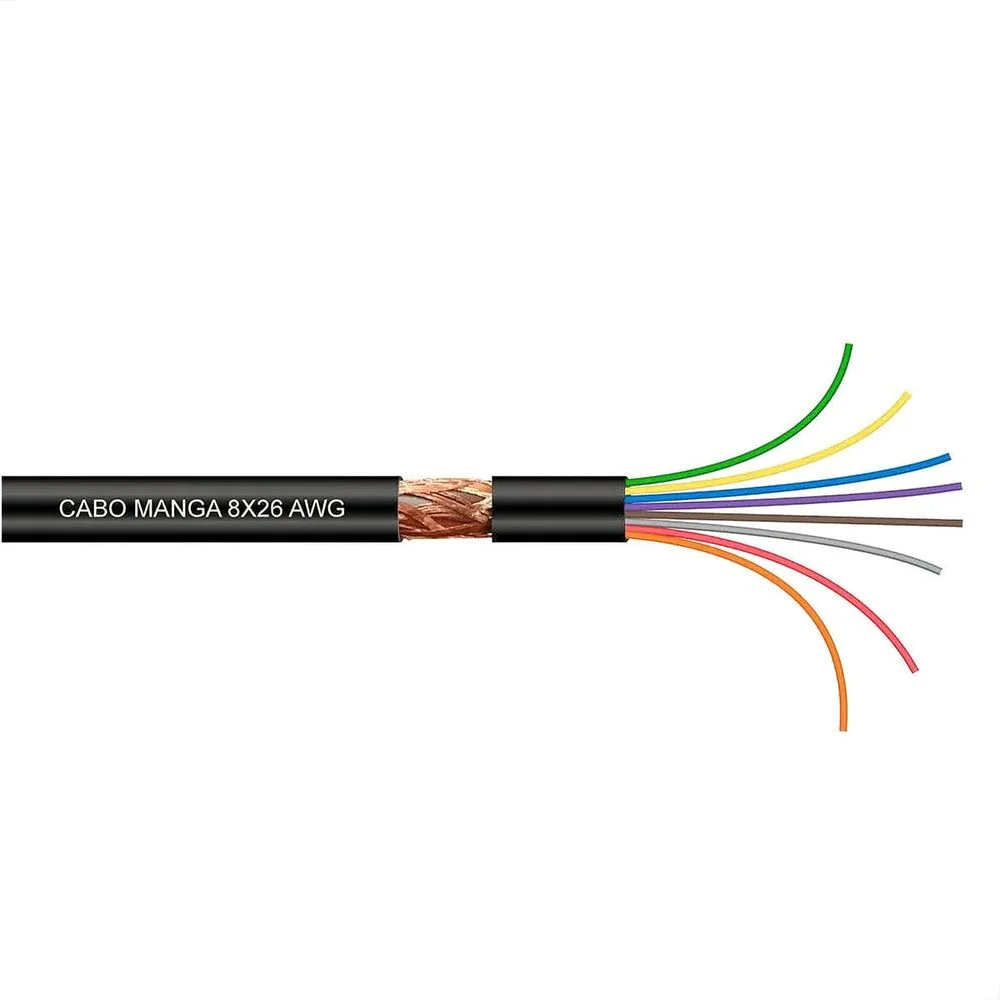 Cabo Manga 8x26 Awg Com Blindagem Preto 1 Metro Preto 1 Mt