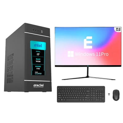 PC Computador Completo Efacini Intel Core i7 16gb WINDOWS 11 Pro Kit Sem Fio SSD 1TB