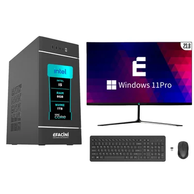 PC Computador Completo Efacini Intel Core i5 8GB WINDOWS 11 Pro Kit Sem Fio SSD 1TB