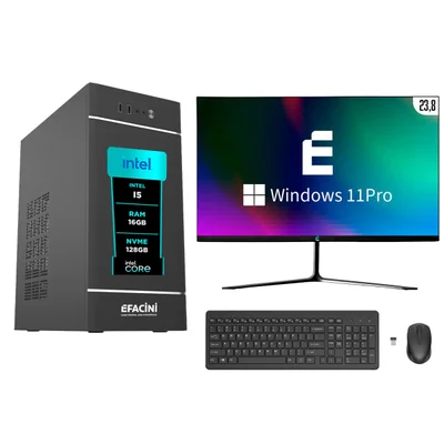 PC Computador Completo Efacini Intel Core i5 16gb WINDOWS 11 Pro Kit Sem Fio SSD 128GB