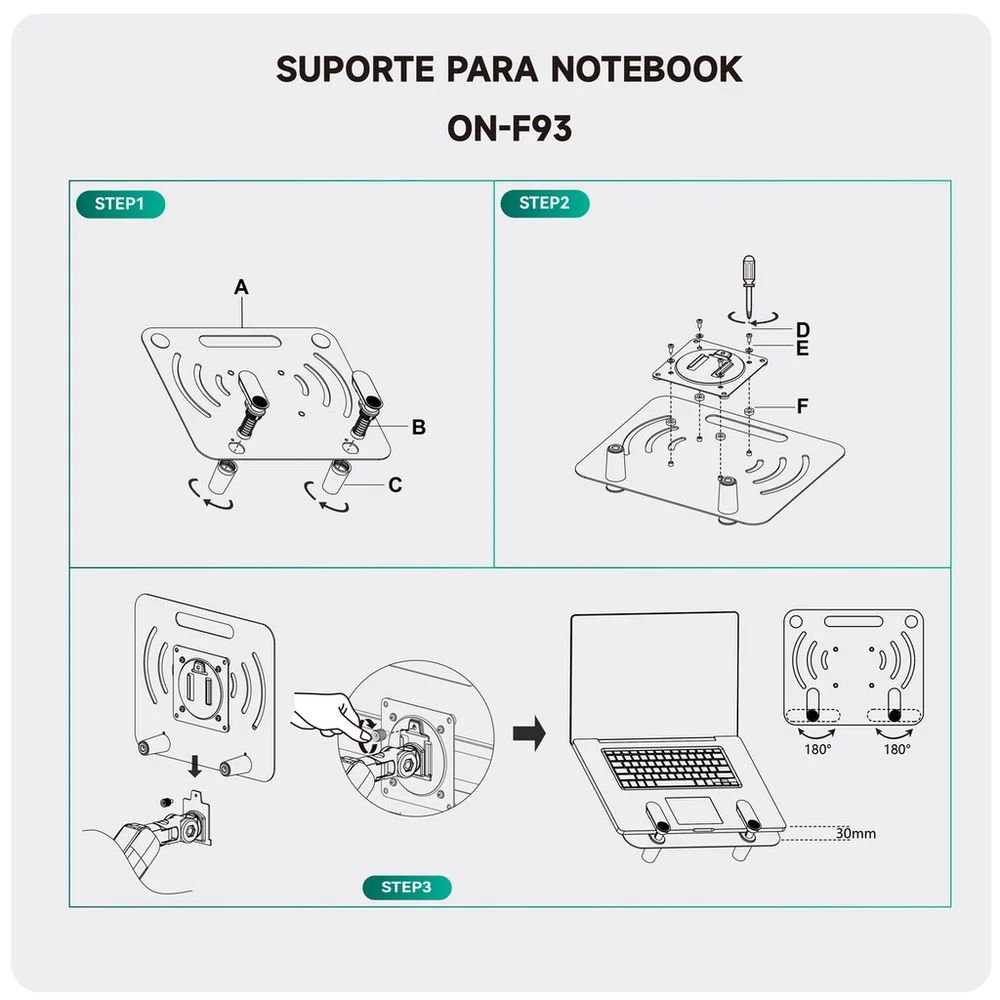 Imagem 2 de 5 do produto Bandeja De Apoio Para Notebook Furação Vesa Estável Resistente Onistek On-f93