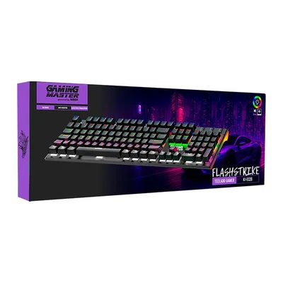 Teclado Gamer Usb Mecânico Kmex Flashstrike Ki-ec28, Preto, Switch Blue, LED, Abnt2