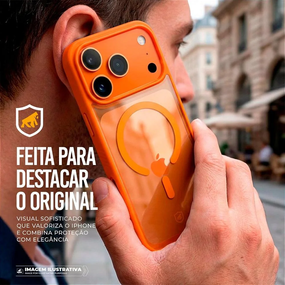 Imagem 2 de 5 do produto Capa Para Iphone 17 Pro Max - Magsafe Wave Transparente - Laranja - Gshield
