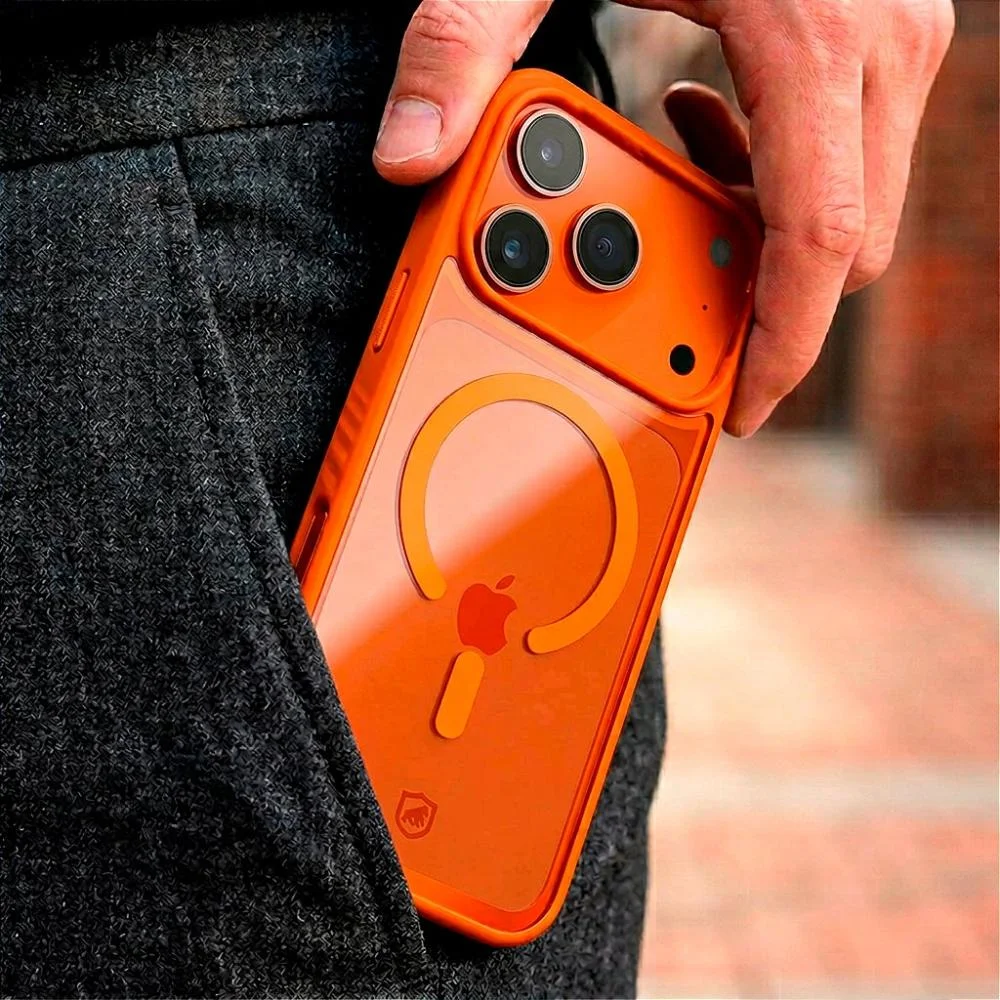 Imagem 3 de 5 do produto Capa Para Iphone 17 Pro Max - Magsafe Wave Transparente - Laranja - Gshield