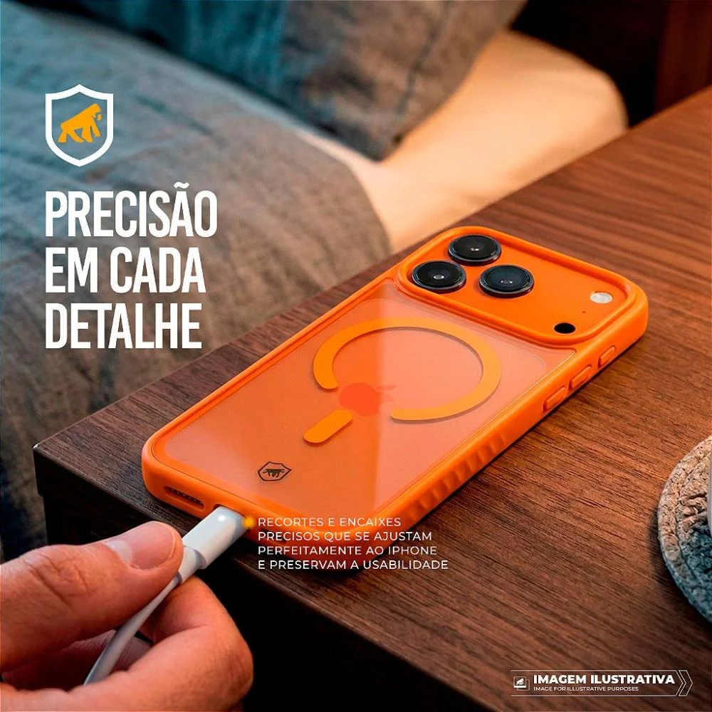 Imagem 5 de 5 do produto Capa Para Iphone 17 Pro Max - Magsafe Wave Transparente - Laranja - Gshield