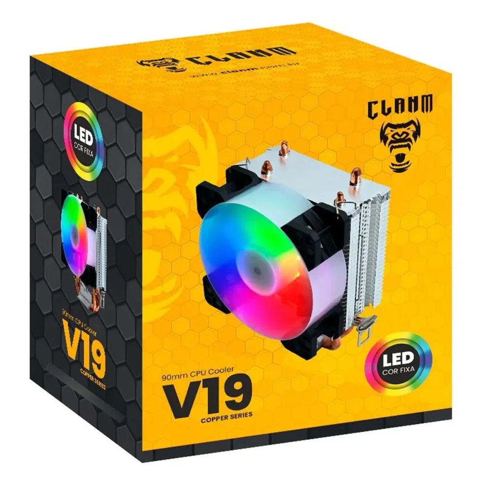 Imagem 4 de 5 do produto Cooler Cpu RGB 90mm Am2 Am2+ Am3 Am4 Am5 Fm1 Fm2 4 Pinos RGB Clanm