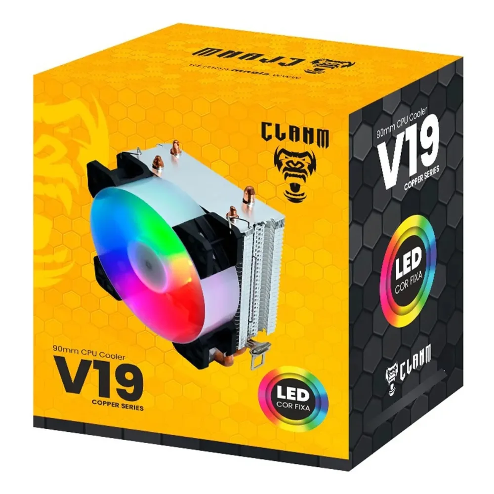 Imagem 5 de 5 do produto Cooler Cpu RGB 90mm Am2 Am2+ Am3 Am4 Am5 Fm1 Fm2 4 Pinos RGB Clanm