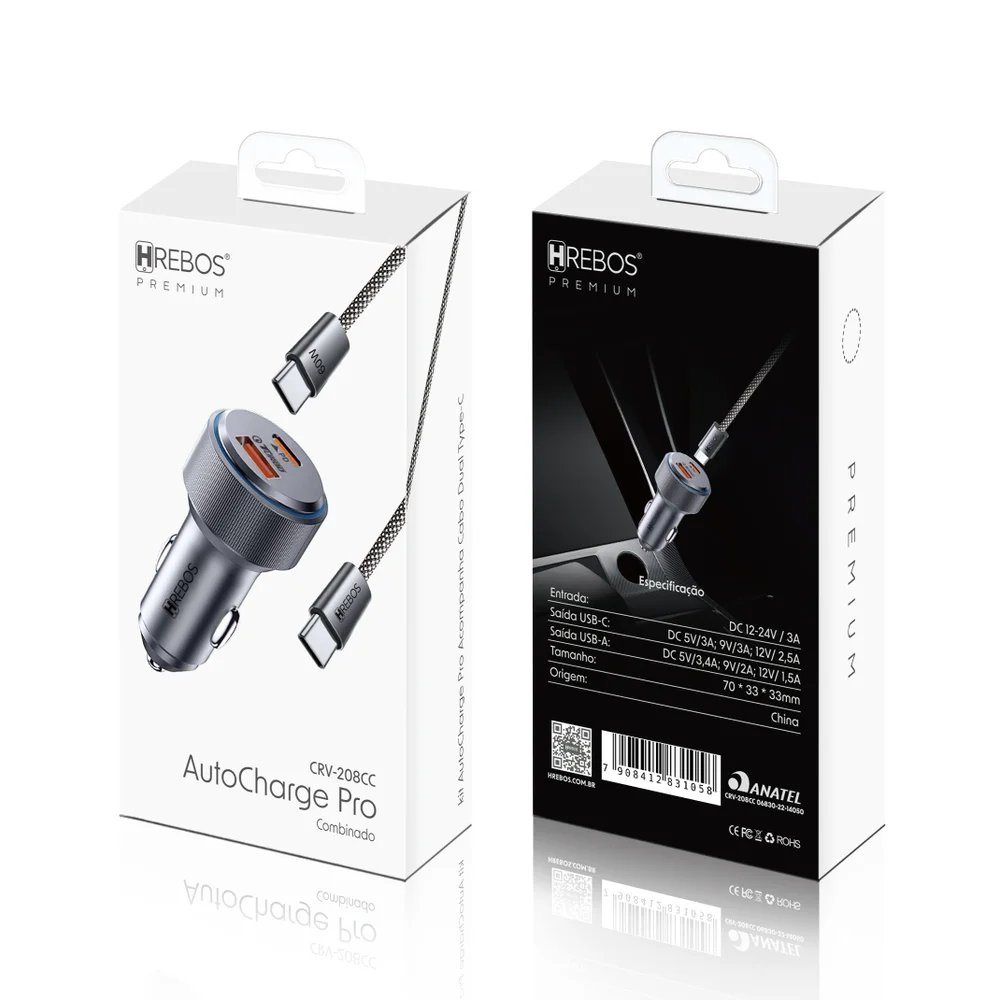 Imagem 3 de 5 do produto Crv-208 - Pt - Carregador Veicular - Autocharge Pro + Cabo Type-c X Type-c