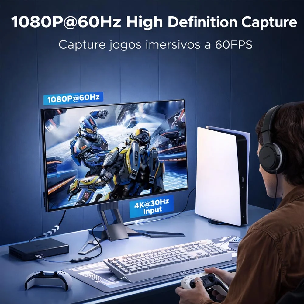 Imagem 2 de 5 do produto Placa Captura Vídeo Externa HDMI 4k 30hz Usb-c Live Stream