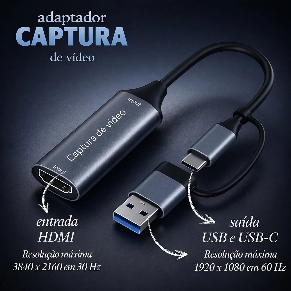 Imagem 4 de 5 do produto Placa Captura Vídeo Externa HDMI 4k 30hz Usb-c Live Stream