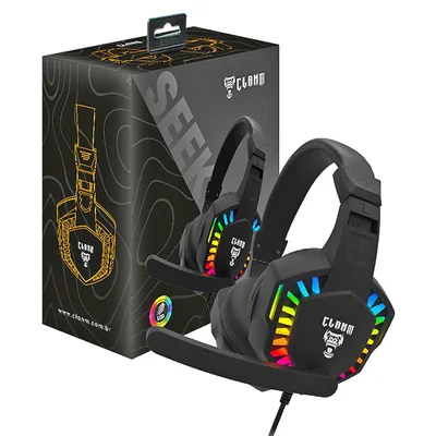 Headset Gamer Night Seek Clanm LED Rainbow Preto Microfone 50hz~10khz Omnidirecional Alto Falante 20hz~20hz Cabo 1,75m