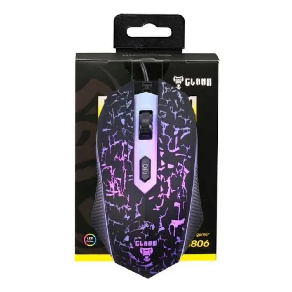 Mouse Gamer 4 Botões Design Crackeado LED Rainbow Emborrachado Até 3600 Dpi Clanm Cl-mj806 Mouse Gamer 4 Botões Design Crackeado LED Rainbow Emborrachado Até 3600 Dpi Clanm Cl-mj806