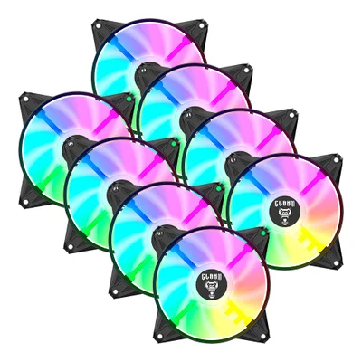 Kit 8 Cooler Fan ARGB Ventoinha Para Gabinete Eurus 6pin 12v Preto PC Clanm Gamer