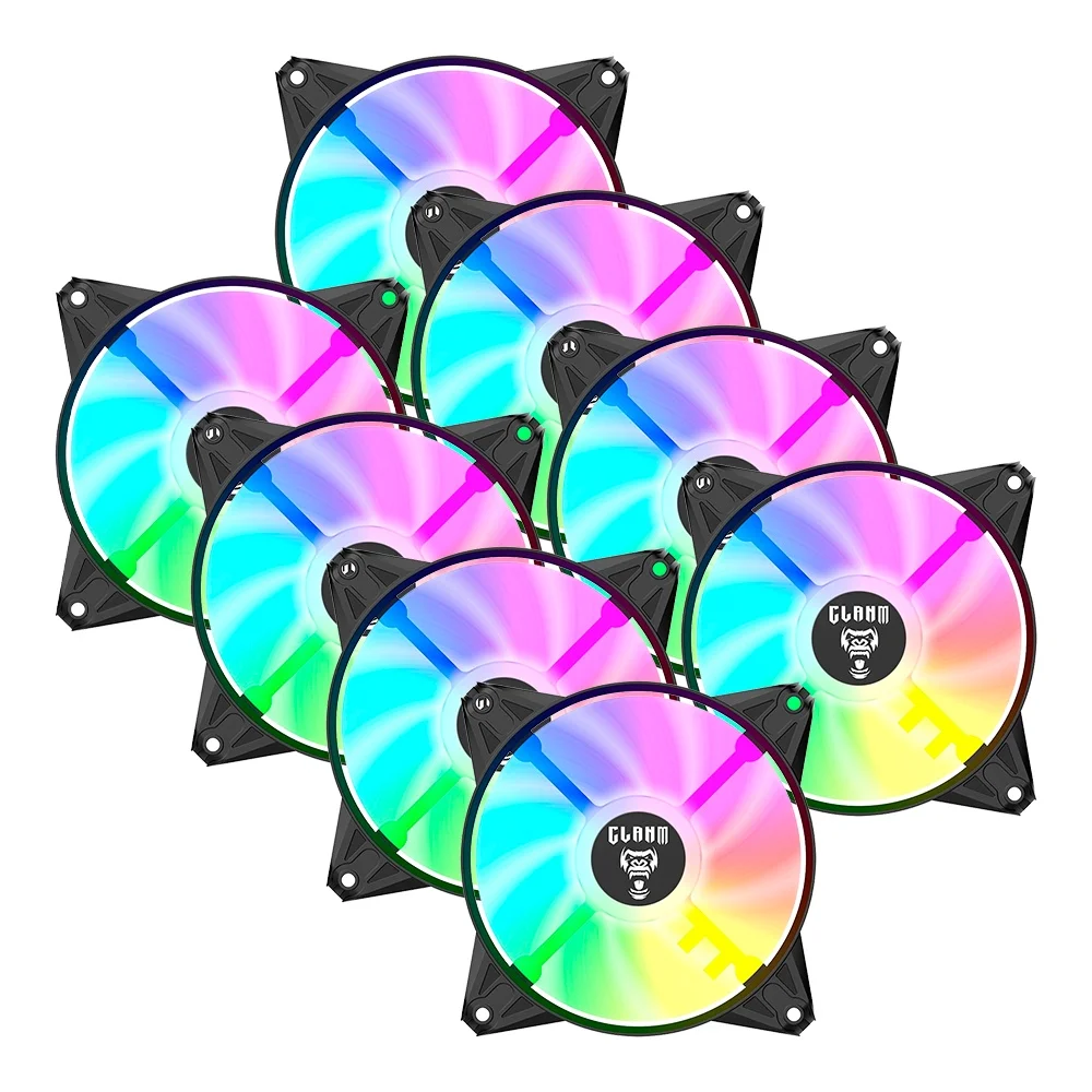 Kit 8 Cooler Fan ARGB Ventoinha Para Gabinete Eurus 6pin 12v Preto PC Clanm Gamer 4