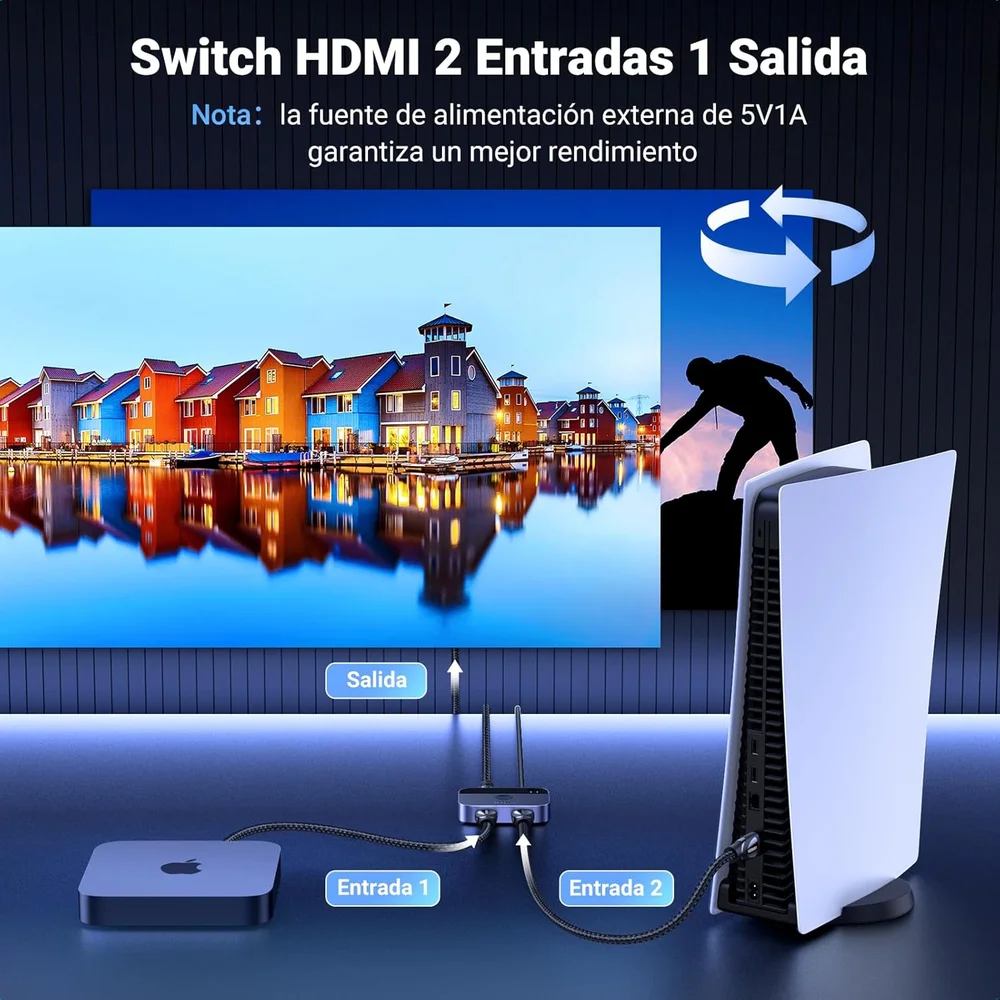 Imagem 2 de 5 do produto Ugreen Divisor Switch HDMI 2.1 8k 60hz 4k 144hz 120hz 2k 240hz ( 2 Entradas Para 1 Saída )