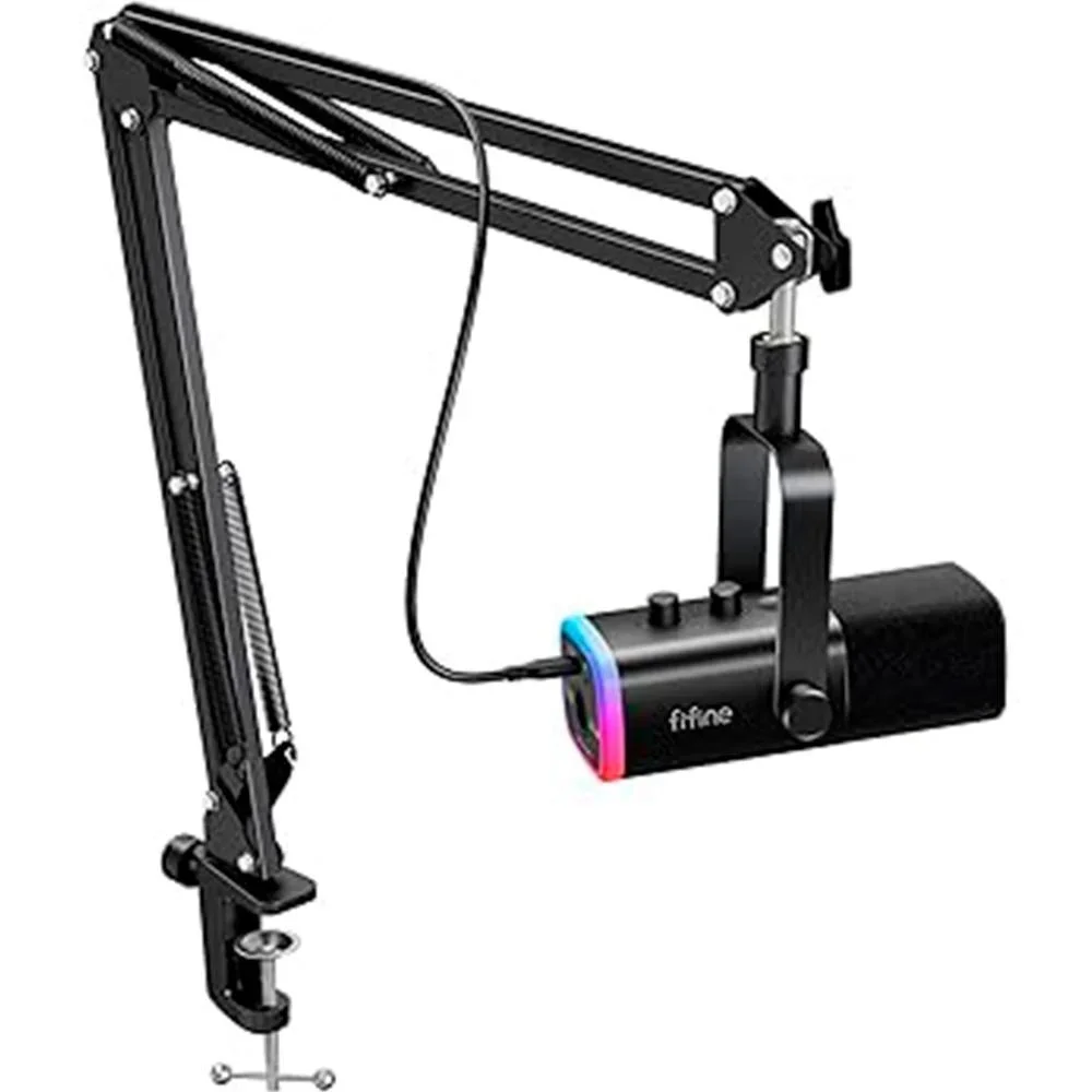 Microfone Dinâmico Gamer Fifine Ampligame Am8t, Xlr/usb-c, RGB, Touch Mute, Com Braço Articulado