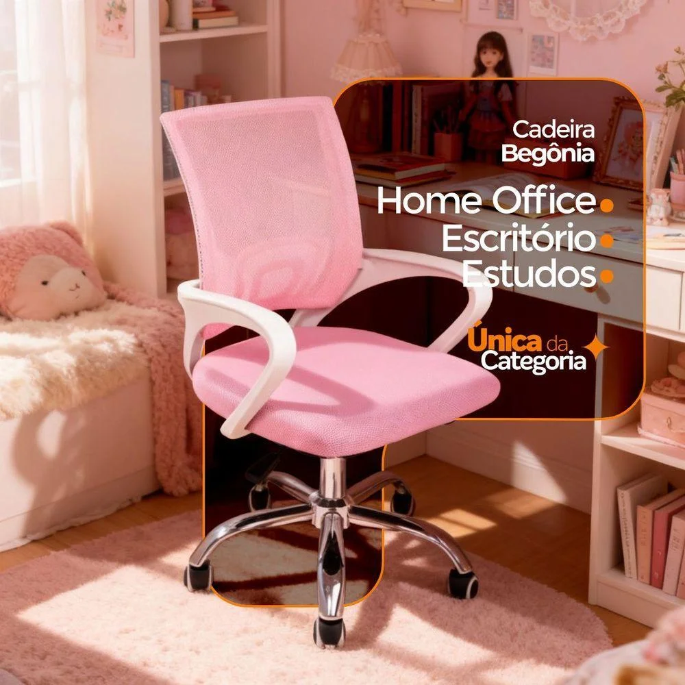 Imagem 2 de 5 do produto Cadeira De Escritório Oficial Begonia Mesh Giratória Rosa