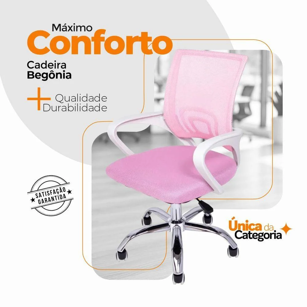 Imagem 3 de 5 do produto Cadeira De Escritório Oficial Begonia Mesh Giratória Rosa