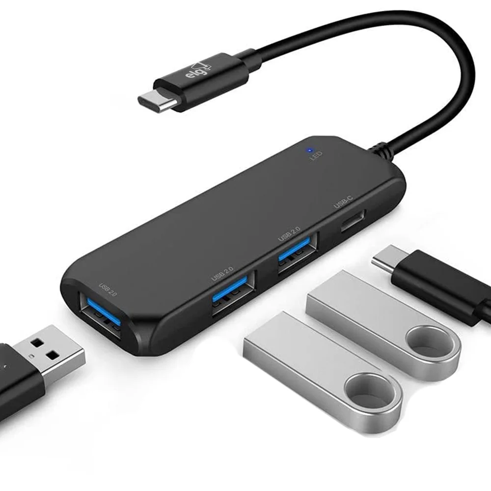 Imagem 3 de 5 do produto Adaptador Hub Usb-c 3.0, Expansão Com 4 Portas (usb-c + 3x Usb-a), Transferência 5gbps, Preto, Hub41c-v2, Elg