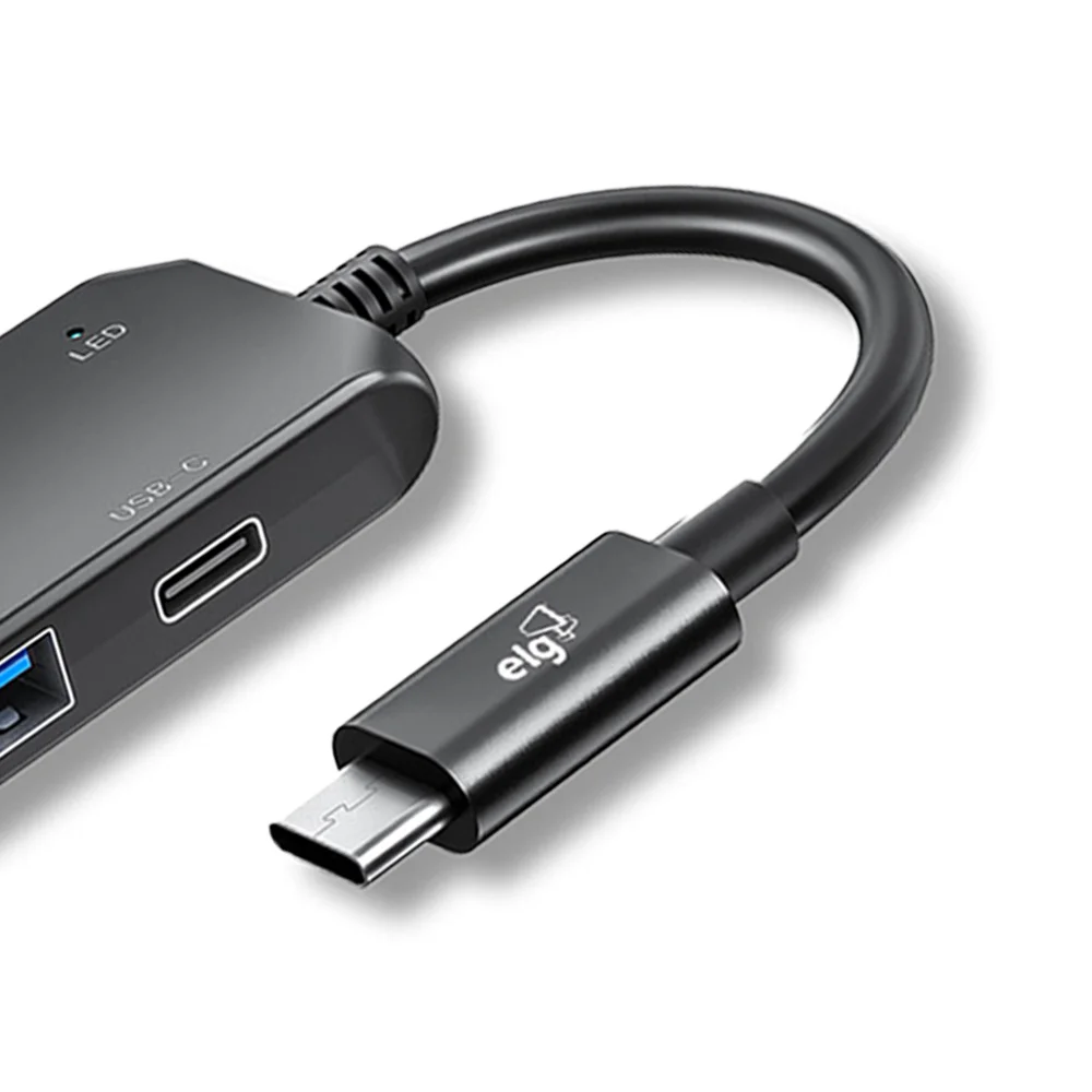 Imagem 4 de 5 do produto Adaptador Hub Usb-c 3.0, Expansão Com 4 Portas (usb-c + 3x Usb-a), Transferência 5gbps, Preto, Hub41c-v2, Elg