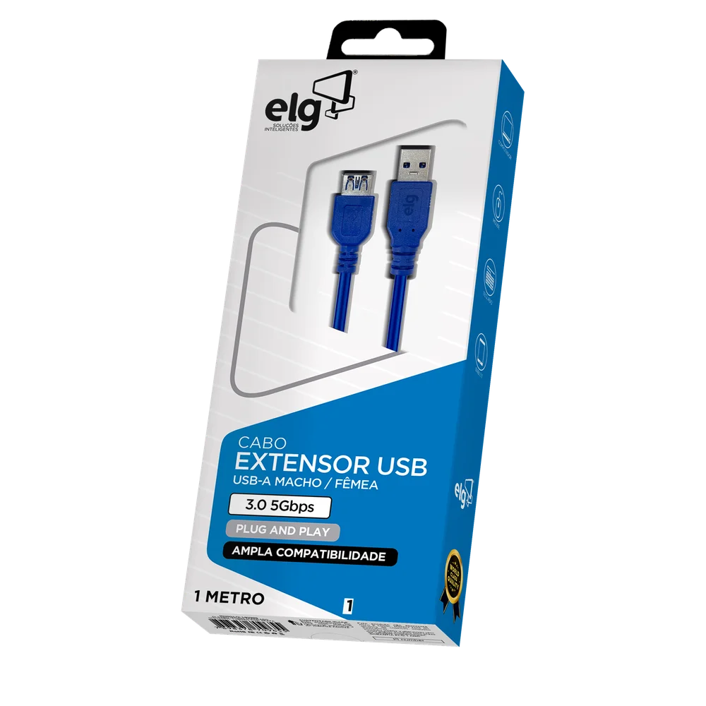 Imagem 4 de 5 do produto Cabo Extensor Usb, Transferência De Dados 5gbps, Usb 3.0, Plug And Play, 1 Metro, Usbext1, Elg