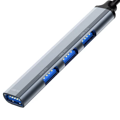 Adaptador Hub Usb-c 3.0 4 Em 1, 1x Usb 3.0, 3x Usb 2.0, Transferência 5gbps, Corpo Em Alumínio, Cinza, Hub41a-v2, Elg