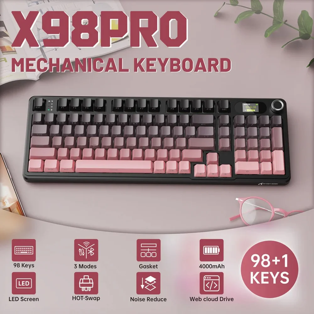 Imagem 3 de 5 do produto Teclado Mecânico Gamer Attack Shark Tri Mode Bluetooth 2.4g Com Tela X98pro Blackberry