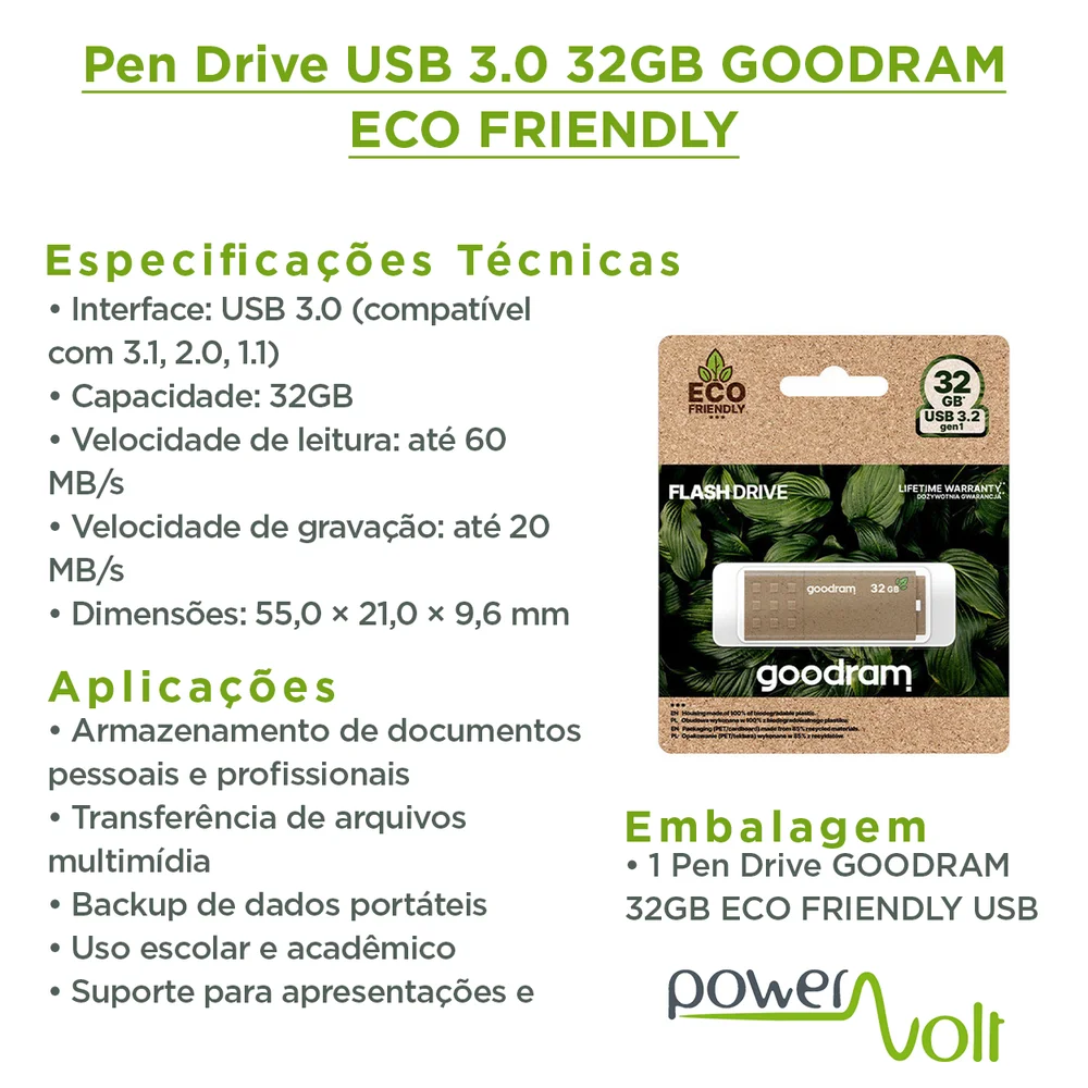 Imagem 3 de 4 do produto Pen Drive Ume3 Eco Friendly Usb 3.0 32gb Goodram
