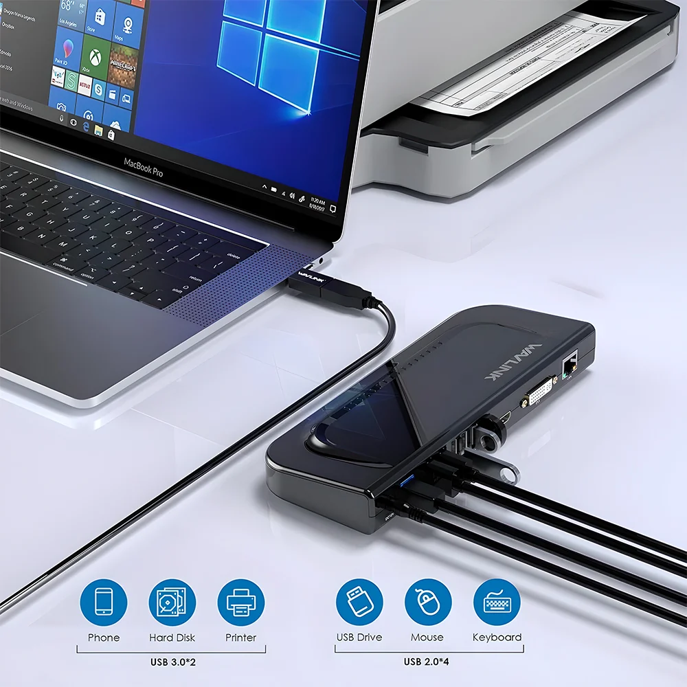 Imagem 2 de 5 do produto Docking Station Acoplamento Wavlink Dual Monitor 4k Usb 3.0